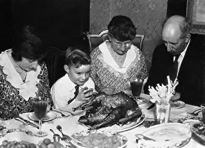 Prayer Prints: Family Saying Grace Before Thanksgiving Dinner