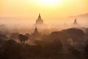 Images Dated 5th May 2017: Famous Bagan pagodas at sunrise, Myanmar