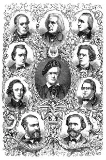Images Dated 19th March 2018: Famous composers of the 19th century: richard wagner, franz liszt, daniel francois esprit auber