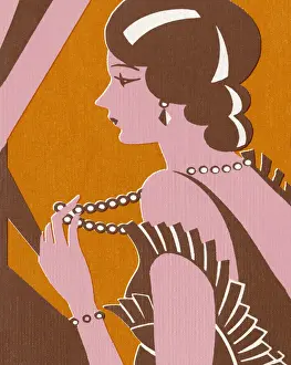 Pop A Prints: Fancy Woman Holding Strand of Pearls