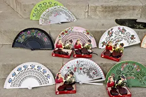 Fans Prints: Fans and castanets on the Plaza de Espana, Seville, Andalucia, Spain, Europe