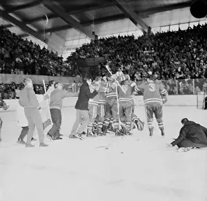 Ice Rink Prints: Fans Jumping on Olympics Hockey Rink
