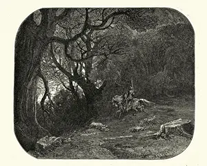 Fantasy, Brave warrior knight entering the enchanted forest. Orlando Furioso