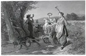 Horn Prints: Farm Workers Return From Fields On Cart