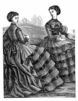 Images Dated 9th March 2015: Fashion clothes and hairstyle models from the 1800s
