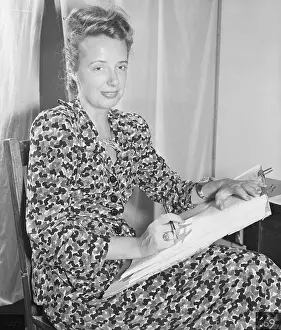 Fashion Design Prints: Fashion Designer Claire McCardell Sketching