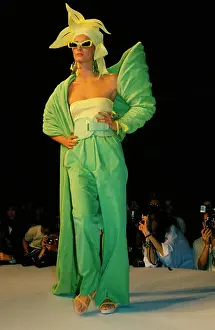 Fashion Design Prints: Fashion Model Wearing Claude Montana Design on Runway