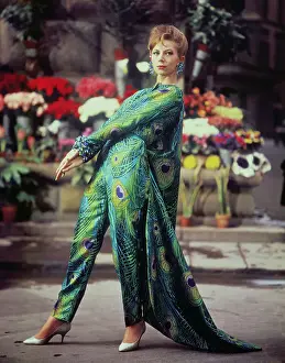 Blouse Prints: Fashion Model Wearing Peacock Feather Patterned Outfit