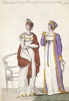 Dressed Up Prints: Fashionable Morning and Evening Dress as Worn in October, 1807 Illustration