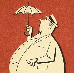 Businessman Prints: Fat Man Holding Tiny Umbrella