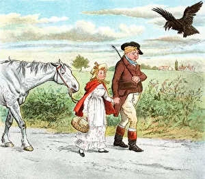 Horseback Riding Collection: Father, daughter and horse walking home