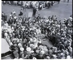 Surrounding Prints: Father Divine in Car Surrounded by Crowd
