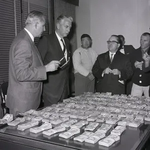 Paper Money Prints: Fbi Agents Stand @ Table Piled W/Money