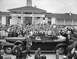 F.D. Roosevelt In Auto Outside School