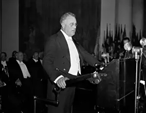 Speaker Prints: F.D. Roosevelt At Podium Wearing Tuxedo