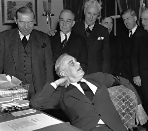 Congress Prints: FDR Relaxes in Chair After Signing Declaration of War