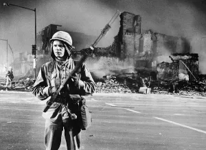 Patrolling Prints: Federal Trooper on Washington, DC Street During Riots
