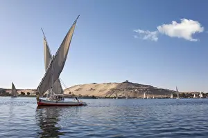 Hilly Prints: Felucca, a traditional wooden sailing boat, on the Nile, Aswan, Egypt, Africa