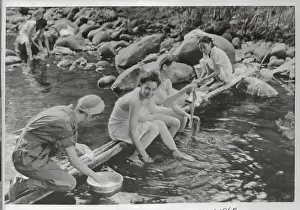 Bataan Peninsula Prints: Female Army Nurses Bathing and Doing Laundry in River
