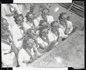 Fort Dix Prints: Female Army Nurses Wearing Gas Masks in Trench