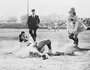 Umpire Prints: Female Ballplayer Sliding Into a Base