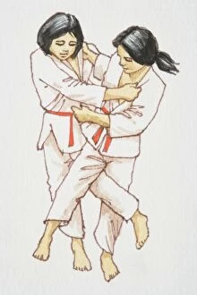 Traditional Collection: Two female Judoka or Judo fighters wrestling each other