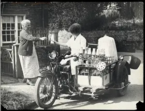 Delivery Prints: Female Milk Dealer on Motorbike with Sidecar
