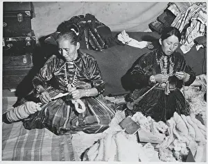 Female Navajo Indians Working with Wool