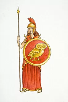 Female Roman warrior holding shield and spear