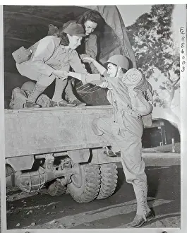 Burma Prints: Female Soldier Boarding Truck
