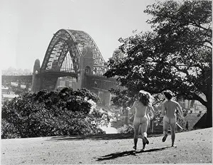 Three Female Streakers Running in Park
