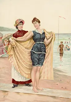 Swimwear Prints: Female Swimmers Dry Off 0n Beach