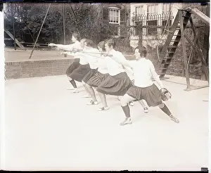 Fencing Prints: Fencing Debutantes Pose Lunging
