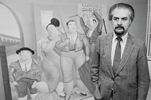 Fernando Botero Posing with His Painting