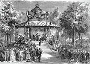 Fetes dOrleans, Visit of Their Majesties the Emperor Napoleon III and the Empress Eugenie de Montijo at the agriculture Exhibition, 1869, France, Historic, digitally restored reproduction of an original 19th century master