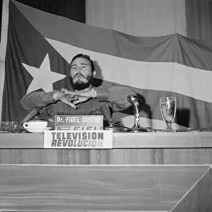 Fidel Castro Gesturing at Microphones