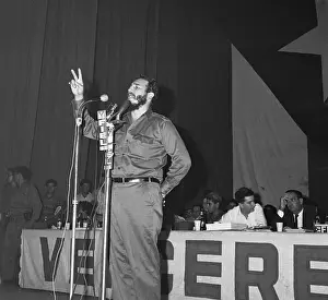 Fidel Castro Giving Victory Sign During Speech