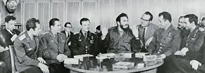 Fidel Castro Keeping Company With Russian Delegates