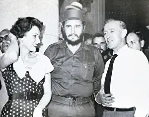 Maureen Ohara Prints: Fidel Castro on Movie Set with Maureen O'Hara and Alec Guinness