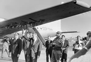 Fidel Castro Seeing off His Visitors Near Airplane