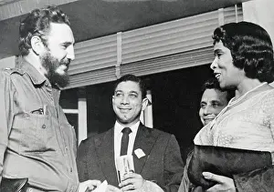 Fidel Castro Smiling at American Singer