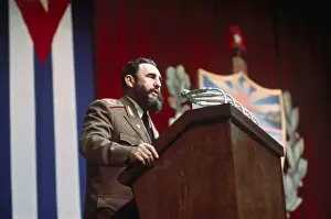 Fidel Castro Speaking at Microphones