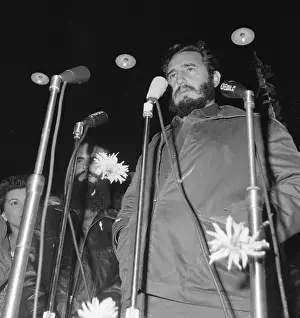 Fidel Castro Speaking at Microphones