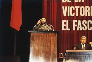 Fidel Castro Speaking at Microphones