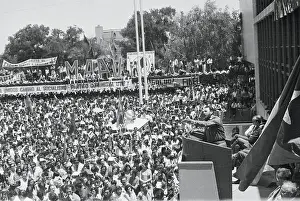 Fidel Castro Speaking at Microphones to College Student Gathering