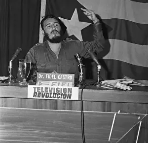 Fidel Castro Speaking from Podium