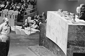 Fidel Castro Standing at Podium of Frederick H. Boland in United Nations