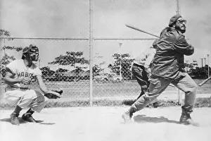 Fidel Castro Swinging Baseball Bat