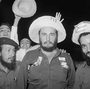 Fidel Castro Wearing Wide Rimmed Hat