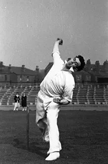 Prints of 1st May 1953: English and Yorkshire fast bowler Freddie Trueman in action. Original Publication: Picture Post - 6499 - Freddie Trueman: The Greatest Threat Australia Has Faced Since Larwood - pub A Photographic Legacy: Fiery Freddie